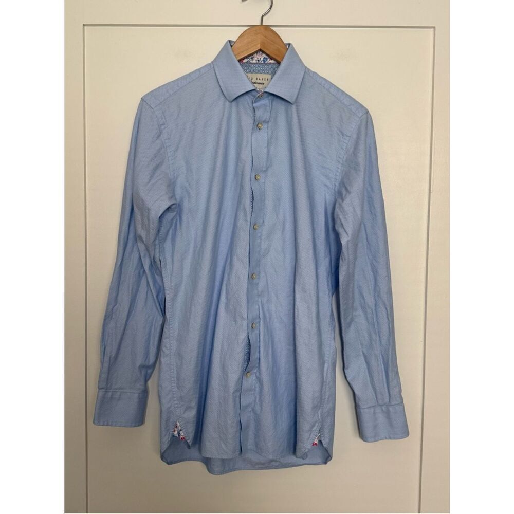 Ted Baker Endurance Dress Shirt Mens 15 32/33 Blue Flip Cuff Long Sleeve Preppy
